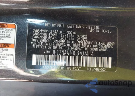 2016 Scion Fr-S из США, поврежденный, VIN JF1ZNAA10G8707414